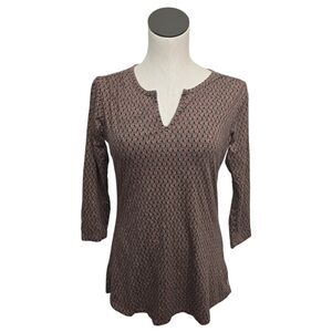 Toad‎ & Co Tamaya Dos Tunic Size Small Brown Geometric Split V-neck 3/4 Sleeve